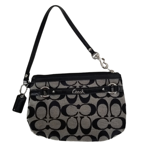 Coach Signature Logo Canvas Black/Grey Wristlet Purse Clutch - Picture 1 of 11
